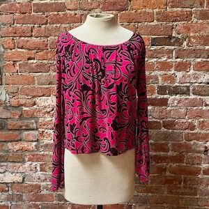 Pink and Black Micromesh 3/4 Sleeve Top y2k - Medium